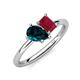 4 - Nadya Pear Shape London Blue Topaz & Emerald Shape Ruby 2 Stone Duo Ring 