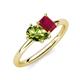 4 - Nadya Pear Shape Peridot & Emerald Shape Ruby 2 Stone Duo Ring 