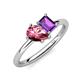 4 - Nadya Pear Shape Pink Tourmaline & Emerald Shape Amethyst 2 Stone Duo Ring 