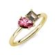 4 - Nadya Pear Shape Pink Tourmaline & Emerald Shape Smoky Quartz 2 Stone Duo Ring 