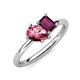 4 - Nadya Pear Shape Pink Tourmaline & Emerald Shape Rhodolite Garnet 2 Stone Duo Ring 