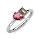 4 - Nadya Pear Shape Pink Tourmaline & Emerald Shape Smoky Quartz 2 Stone Duo Ring 