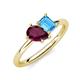 4 - Nadya Pear Shape Rhodolite Garnet & Emerald Shape Blue Topaz 2 Stone Duo Ring 