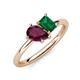 4 - Nadya Pear Shape Rhodolite Garnet & Emerald Shape Emerald 2 Stone Duo Ring 