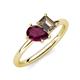 4 - Nadya Pear Shape Rhodolite Garnet & Emerald Shape Smoky Quartz 2 Stone Duo Ring 