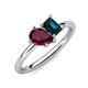 4 - Nadya Pear Shape Rhodolite Garnet & Emerald Shape London Blue Topaz 2 Stone Duo Ring 