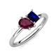 4 - Nadya Pear Shape Rhodolite Garnet & Emerald Shape Blue Sapphire 2 Stone Duo Ring 