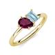 4 - Nadya Pear Shape Rhodolite Garnet & Emerald Shape Aquamarine 2 Stone Duo Ring 