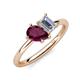 4 - Nadya Pear Shape Rhodolite Garnet & Emerald Shape Certified Lab Grown Diamond 2 Stone Duo Ring 