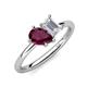 4 - Nadya Pear Shape Rhodolite Garnet & Emerald Shape White Sapphire 2 Stone Duo Ring 