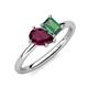 4 - Nadya Pear Shape Rhodolite Garnet & Emerald Shape Lab Created Alexandrite 2 Stone Duo Ring 