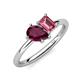 4 - Nadya Pear Shape Rhodolite Garnet & Emerald Shape Pink Tourmaline 2 Stone Duo Ring 