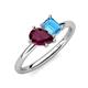 4 - Nadya Pear Shape Rhodolite Garnet & Emerald Shape Blue Topaz 2 Stone Duo Ring 