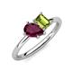 4 - Nadya Pear Shape Rhodolite Garnet & Emerald Shape Peridot 2 Stone Duo Ring 