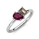 4 - Nadya Pear Shape Rhodolite Garnet & Emerald Shape Smoky Quartz 2 Stone Duo Ring 