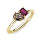 4 - Nadya Pear Shape Smoky Quartz & Emerald Shape Rhodolite Garnet 2 Stone Duo Ring 