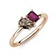 4 - Nadya Pear Shape Smoky Quartz & Emerald Shape Rhodolite Garnet 2 Stone Duo Ring 