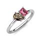 4 - Nadya Pear Shape Smoky Quartz & Emerald Shape Pink Tourmaline 2 Stone Duo Ring 