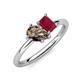 4 - Nadya Pear Shape Smoky Quartz & Emerald Shape Ruby 2 Stone Duo Ring 