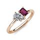 4 - Nadya Pear Shape Forever One Moissanite & Emerald Shape Rhodolite Garnet 2 Stone Duo Ring 