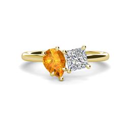 Zoya Pear Shape Citrine Princess Shape GIA Certified Diamond Stone Duo Ring Pear Shape Citrine Princess Shape GIA Certified Diamond ctw Four Prong Womens Stone Duo Engagement Ring K Yellow Gold