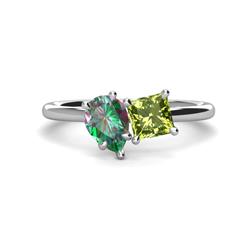 Zoya Pear Shape Lab Created Alexandrite Princess Shape Peridot Stone Duo Ring Pear Shape Lab Created Alexandrite Princess Shape Peridot ctw Four Prong Womens Stone Duo Engagement Ring K White Gold