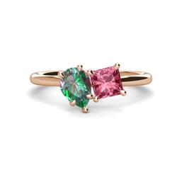 Zoya Pear Shape Lab Created Alexandrite Princess Shape Pink Tourmaline Stone Duo Ring Pear Shape Lab Created Alexandrite Princess Shape Pink Tourmaline ctw Four Prong Womens Stone Duo Engagement Ring K Rose Gold