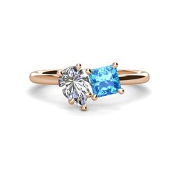 Zoya Pear Shape GIA Certified Diamond Princess Shape Blue Topaz Stone Duo Ring Pear Shape GIA Certified Diamond Princess Shape Blue Topaz ctw Four Prong Womens Stone Duo Engagement Ring K Rose Gold