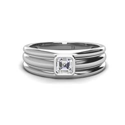 Zion Asscher Cut Moissanite Solitaire Men Wedding Band Asscher Cut Moissanite ct High Polished Solitaire Men Wedding Band in K White Gold