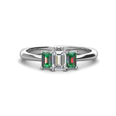 Daria x Emerald Cut Diamond and Lab Created Alexandrite Side Gallery Work Three Stone Engagement Ring