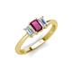 4 - Daria 6x4 mm Emerald Cut Rhodolite Garnet and Diamond Side Gallery Work Three Stone Engagement Ring 