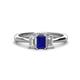 1 - Daria 6x4 mm Emerald Cut Blue Sapphire and Diamond Side Gallery Work Three Stone Engagement Ring 