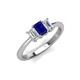 4 - Daria 6x4 mm Emerald Cut Blue Sapphire and Diamond Side Gallery Work Three Stone Engagement Ring 