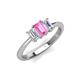 4 - Daria 6x4 mm Emerald Cut Pink Sapphire and Diamond Side Gallery Work Three Stone Engagement Ring 