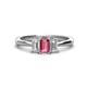 1 - Daria 6x4 mm Emerald Cut Pink Tourmaline and Diamond Side Gallery Work Three Stone Engagement Ring 