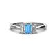 1 - Daria 6x4 mm Emerald Cut Blue Topaz and Diamond Side Gallery Work Three Stone Engagement Ring 
