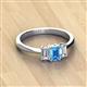 3 - Daria 6x4 mm Emerald Cut Blue Topaz and Diamond Side Gallery Work Three Stone Engagement Ring 