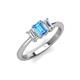 4 - Daria 6x4 mm Emerald Cut Blue Topaz and Diamond Side Gallery Work Three Stone Engagement Ring 