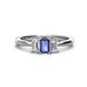 1 - Daria 6x4 mm Emerald Cut Iolite and Diamond Side Gallery Work Three Stone Engagement Ring 