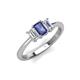4 - Daria 6x4 mm Emerald Cut Iolite and Diamond Side Gallery Work Three Stone Engagement Ring 