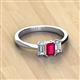 3 - Daria 6x4 mm Emerald Cut Ruby and Diamond Side Gallery Work Three Stone Engagement Ring 