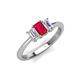 4 - Daria 6x4 mm Emerald Cut Ruby and Diamond Side Gallery Work Three Stone Engagement Ring 