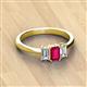 3 - Daria 6x4 mm Emerald Cut Ruby and Diamond Side Gallery Work Three Stone Engagement Ring 