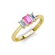 4 - Daria 6x4 mm Emerald Cut Pink Sapphire and Lab Grown Diamond Side Gallery Work Three Stone Engagement Ring 