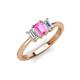 4 - Daria 6x4 mm Emerald Cut Pink Sapphire and Lab Grown Diamond Side Gallery Work Three Stone Engagement Ring 