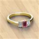 3 - Daria 6x4 mm Emerald Cut Pink Tourmaline and Lab Grown Diamond Side Gallery Work Three Stone Engagement Ring 