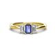 1 - Daria 6x4 mm Emerald Cut Iolite and Lab Grown Diamond Side Gallery Work Three Stone Engagement Ring 