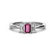 1 - Daria 6x4 mm Emerald Cut Rhodolite Garnet and Lab Grown Diamond Side Gallery Work Three Stone Engagement Ring 