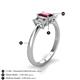 5 - Daria 6x4 mm Emerald Cut Rhodolite Garnet and Lab Grown Diamond Side Gallery Work Three Stone Engagement Ring 