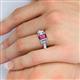 6 - Daria 6x4 mm Emerald Cut Rhodolite Garnet and Lab Grown Diamond Side Gallery Work Three Stone Engagement Ring 